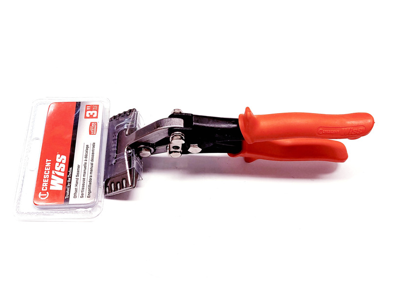 Offset handle hand seamer with ergonomic grips, durable blades, and precise depth markings for sheet metal bending