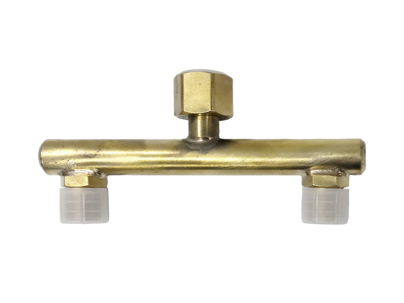 Harris-Perkeo brass manifold with dual heating tip connections for efficient operation
