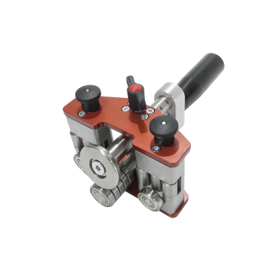 Wuko Bogie Bender 9050 with adjustable support plates and angled bending wheel for inside, outside, and straight bends