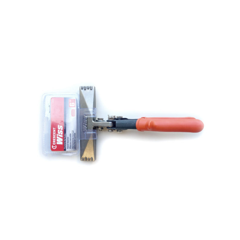 Straight hand seamer with ergonomic grips and precise depth markings for bending and flattening sheet metal