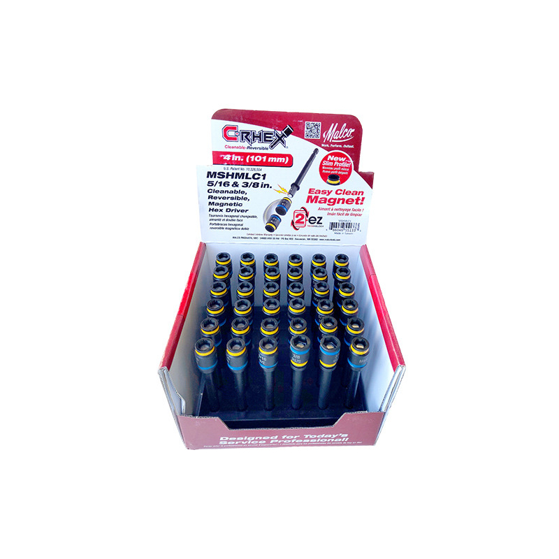 Malco reversible C-RHEX hex driver with 5/16" & 3/8" hex sockets and easy-clean magnet for fast metal shavings removal.