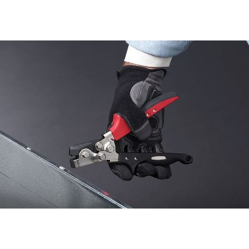 Snap lock punch with REDLINE handle, ergonomic grip, and rust-resistant finish for secure sheet metal connections.